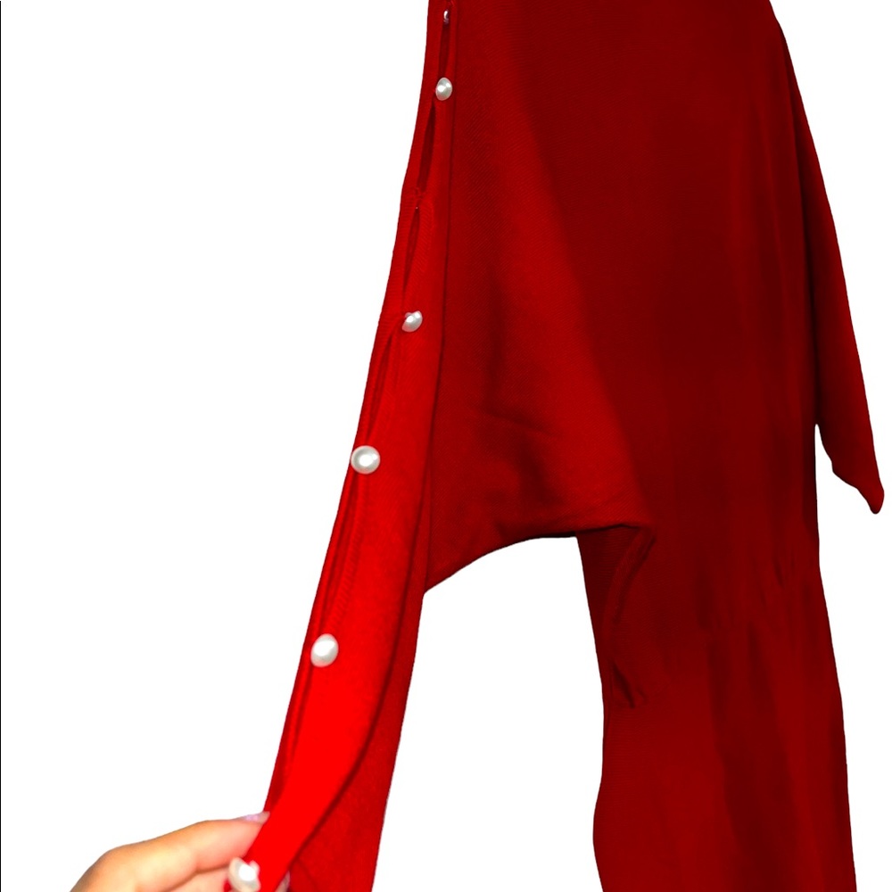Red pearl sleeve dress